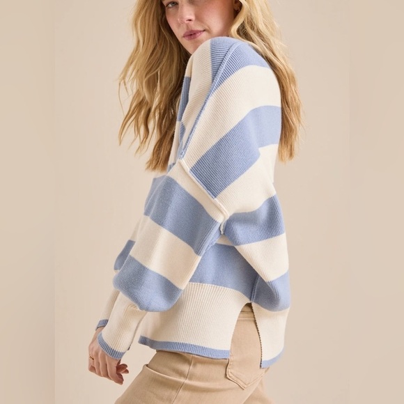 NEW with tags (NWT) Anthropologie Lydia Blue & White Striped Mockneck Sweater - Picture 5 of 11